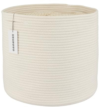 XUANGUO Baumwollseilkorb für Mädchen, Jungen, Kinder, 40,6 x 35,6 cm, Baby-Wäschekorb, rund, gewebter Korb, Organizer für Spielzeug, Decken, Schuhe, Kleidung, weiß