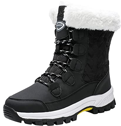 Bottes De Neige Femme Hiver, Outdoor pour L'extérieur pour Les Femmes Bottines Hautes Bout Rond Chaude Confort Grande Largeur Chaussons Imperméables Anti-Dérapant Doublées De Fourrure Chaussures
