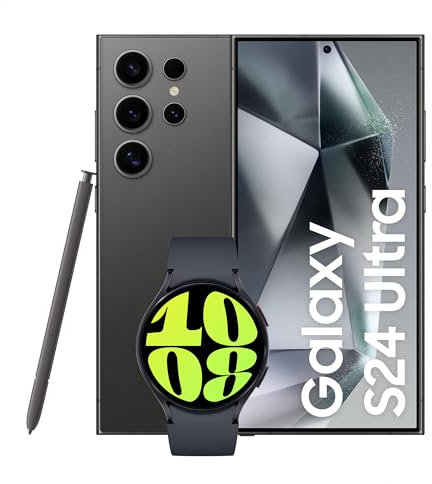 Samsung Galaxy S24 Ultra, AI Android Smartphone, 12GB RAM, 512GB Storage, 200MP Camera, S Pen, Titanium Black, 3 Year Manufacturer Extended Warranty with Watch6 Smart Watch, BT, 44mm (UK Version)
