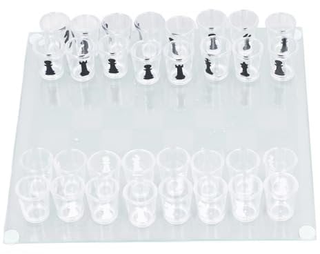 Miskall Shot Glass Chess Game, Drinking Shot Glass Chess Set Chess Board with 32 Shot Glasses Chess Pieces Play with Friends and Family