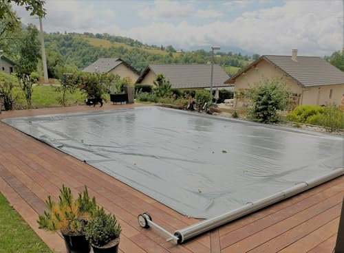 Bâche Cov'Top de Sécurité 4 Saisons | pour Piscine 3,5x7m | Enrouleur Manuel Inclus | Couverture Grise | Unité - POOLCO
