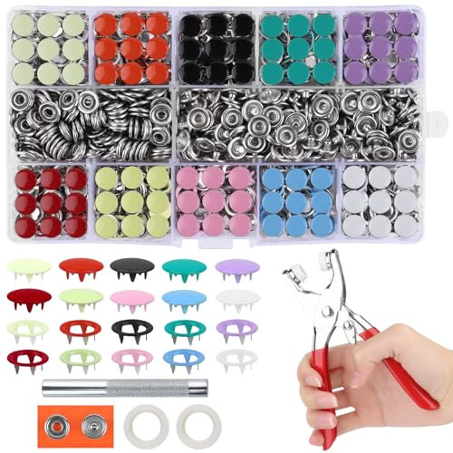 VFANDV 240 Sets Boutons Pression Metal, Pince Bouton Pression avec Pinces 9,5mm 10 Couleurs Kit Bouton Pression Sanscouture pour la Couture de Vetements pour Bébé Enfant Bricolage Sac Artisanat