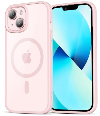 LoeoeL for iPhone 13 Mini/ 12 Mini Case Clear Mag Safe, Ultra Thin Slim Cover Magnetic Compatible with Magsafe Phone Case for Women Men Girl, Cute Soft Silicone & Transparent Hard Plastic, Light Pink