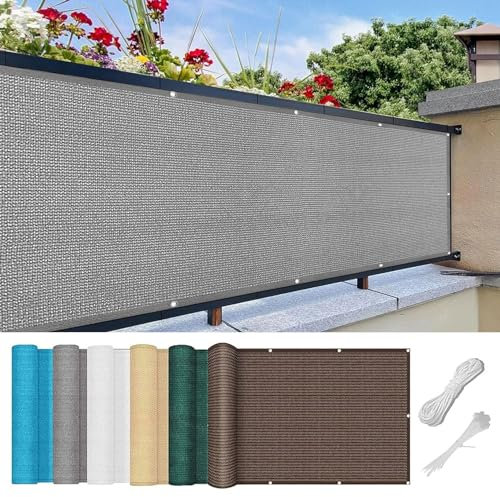 Balkon Sichtschutz Ohne Bohren 60 x 600 cm HDPE Atmungsaktiv Balkonschutz Balkonabdeckung Reißfest, mit Ösen Kabelbinder Sichtschutz für Balkon Terrasse, Hellgrau