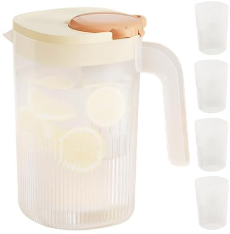Wasserkrug Mit Deckel, 250 Ml Eisteekrug Wasserkaraffe, Wasserkrug Mit Griff, Mit 4 Tassen, Kühlschrank Saftbehälter, Eiskaltes Wasser-Flasche Saft Krug