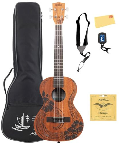 Kala Unity Tenor-Ukulele aus Mahagoni, Set mit Gigbag, Stimmgerät, Gurt, Saiten und Austin Bazaar Poliertuch