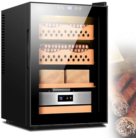 Hydravex LED-Humidor-Schrank für Zigarren, 50 l elektrischer Humidor-Schrank aus Zederholz mit Temperaturregelung, Außergewöhnliche Geschenke für Väter, Ehemänner, Freunde und Zigarrenliebhaber