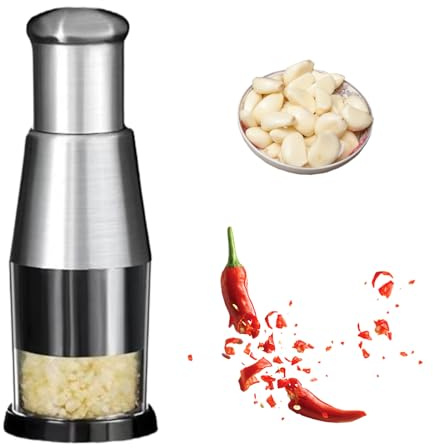 Eabdice rostfritt stål 304 vitlökshuggare, vitlökshackare rostfritt stål, vitlökspress manuell dokumentförstörare lätt att rengöra grönsaksskivare för vitlök, paprika och lökar
