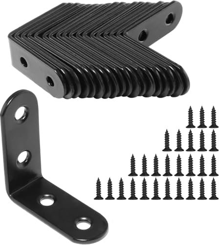 Corner Brackets, 25 Pcs Stainless Steel Corner Brackets for Wood, Right Angle 90 Degree Bracket with 100 Screws for Furniture Desk Table Shelf Corner Braces (40 x 40mm, Black)