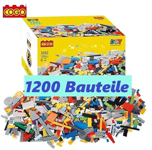 COGO Bausteine Sammlung, 1200 Stück, Bunte gemischte Steine und Platten, 6+
