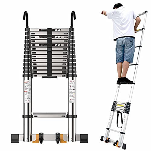 Aluminum Telescopic Extension Ladders 16ft/ 20ft/ 24 Feet/ 28 Feet, Professional Folding Telescoping Ladder with Hooks for RooTop Tent & Home Loft, Load 150KG
