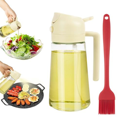 SHINWOO 2 in 1 Olive Oil Spray Bottle & Dispenser, 470ml Large Caliber Bottle for Air Fryer, Salad, Baking, Oven, BBQ, Easy to Clean Oil Sprayers (White)