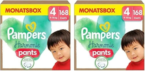 Pampers Harmonie Pants Größe 4, 168 Windeln, 9kg-15kg, sanfter Hautschutz und 360° Komfort-Fit