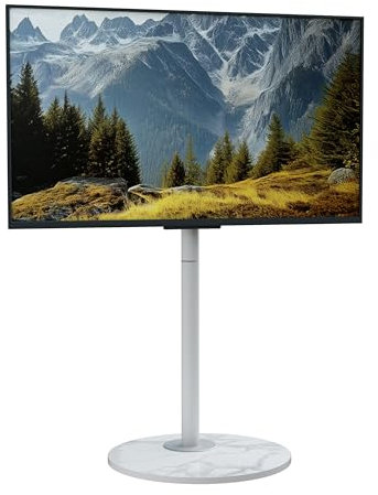 UNHO Porta TV da Terra Bianco: Supporto TV da Pavimento per 40-75 Pollici con Marmo Base TV Stand Alto Regolabile in Altezza Max VESA 600x400mm Portata 40kg Materiale in Lega di Alluminio