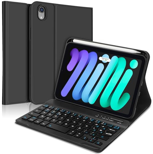 SENGBIRCH Coque Clavier pour iPad Mini 7 8.3'' 2024 - AZERTY Français Clavier Détachable sans Fil Bluetooth, Étui Clavier pour pour iPad Mini 7 8.3 Pouces 2024, Noir