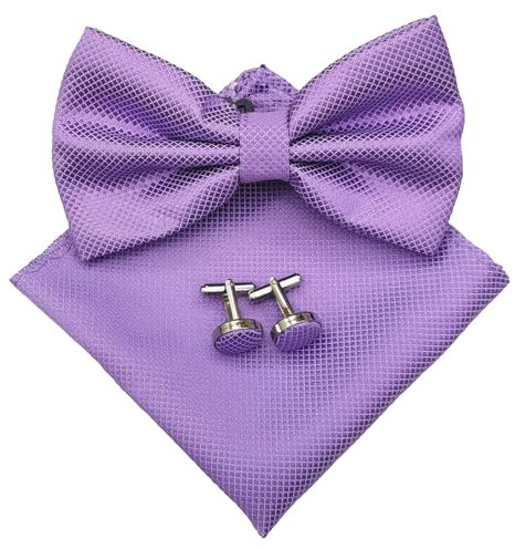 AQSQWQ Papillon Uomo, Papillon Uomo Regolabile con fazzoletto da taschino seta, Cravatta a Farfalla Già Annodato per Feste, Matrimonio, Viola