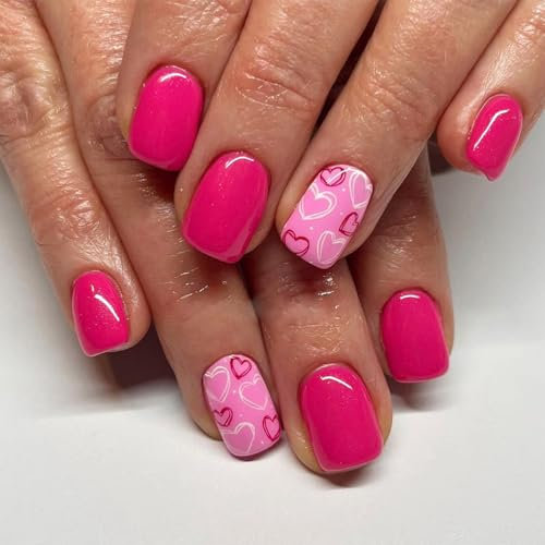 Kabwea Lot de 24 faux ongles à coller - 12 tailles - Idéal pour manucure DIY - Pour la Saint-Valentin