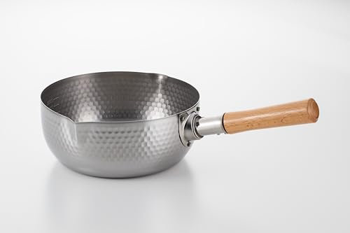 MARUYAMA GIKEN 煌六花 KOURIKKA Yukihira Pan 22cm(9.1inchi), 3.2 quart KRY-22 Stainless Steel Traditional Japanese Saucepan Wood Handle MADE IN JAPAN