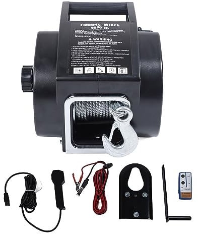 Grcfumo Electric Cable Winch, Dual Mode Portable 12 Volt DC Electric Winch, Low Noise Drill Winch for Car Trailer Truck Trailer Boat 5000LBS Towing Force