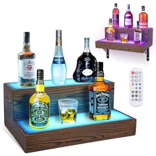 Wine Rack with Light LED Liquor Bottle Display Shelf 2 Tier Illuminated Bar Bottle Display Shelf for Home Commercial Bar Party