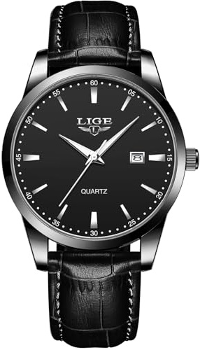 LIGE Herren Uhren Wasserdicht Quarz Armbanduhren Für Herren Edelstahl Männer Uhr Mit Datum Lederarmband Retro Business Men's Watches