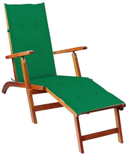 Xichuzi Liegestuhl mit Fußstütze und Auflage, Gartenliege, Sonnenliege, Relaxliege, Terrassenstühle, Deckchair, Beach Chair, Saunaliege, Akazie Massivholz