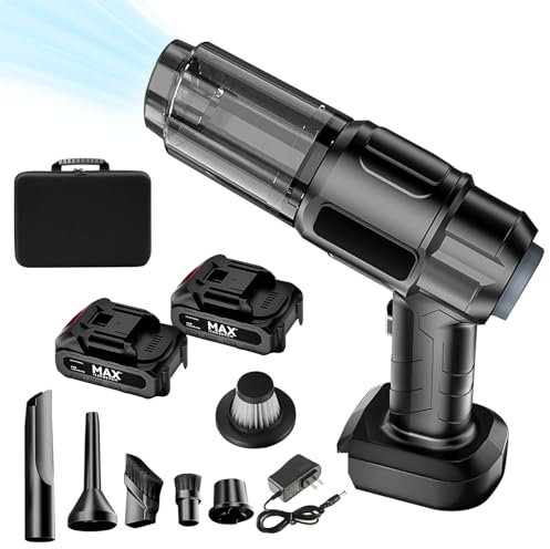 Rouzin Handstaubsauger Akku, Kabellos Tragbar Staubsauger mit 2 Akkus, 35000RPM Auto Staubsauger Stark Akku, Elektrische Staubgebläse Mini Akku Gebläse für Auto, Saugen/Blasen/Bürsten/Pumpen 4 In 1