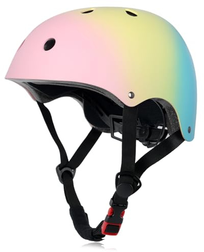 Kids Bike Helmet, 3 Sizes from Toddler to Youth, Pink+Yellow+Blue, Small