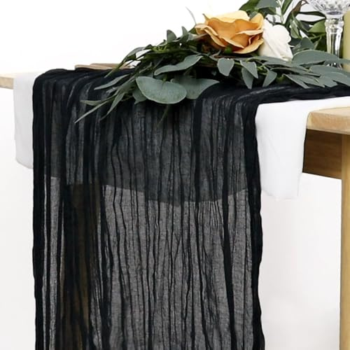 Käsetuch Tischläufer Schwarz 90 x 300 cm Gaze Tischläufer Käsetücher Tischtuch Rustikal Käsetuch Tischtuch für Hochzeit Boho Tafelaufsätze für Tische Schwarz Halloween Party Deko