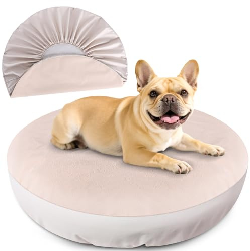 ALWZ-RDY Ersatz-Hundebettbezüge, waschbar, für runde und Donut-Hundebetten, 100 % wasserdicht, weich und geräuschlos, Haustierbettbezug, 114,3 x 114,3 x 27,9 cm, Beige