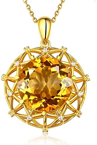 NZVCQVPU 18 Carat Chain Ladies Pendant Round with Citrine 11.3Ct Wedding Necklace for Women