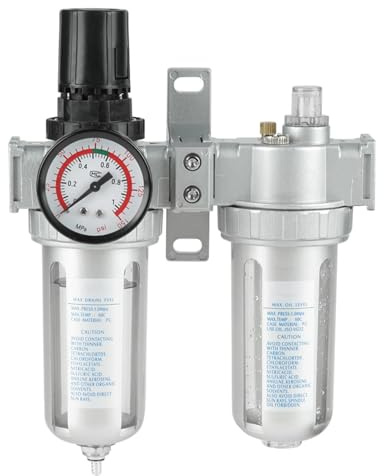 Telituny Druckminderer Druckluft, 1/2 Zoll Öl Wasser Regulator mit Manometer, Aluminiumlegierung Luftfilterregler Pneumatischer Druckluftfilterregler, für Druckluftkompressor
