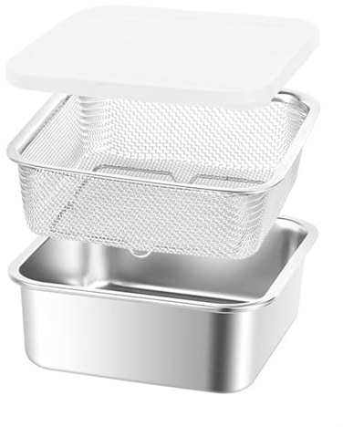 JISADER Contenedor de Alimentos de Acero Inoxidable con Colador Y Recipiente para Lechuga, 2000ml