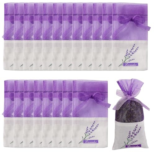 20PCS Lavender Bags Empty Sachet Bag, Purple Drawstring Lavender Sacks for Wardrobes, Muslin Sachets Bag for Fill Dried Lavendar Flower, Freshener Scent Organza Gauze Pouches for Drawers