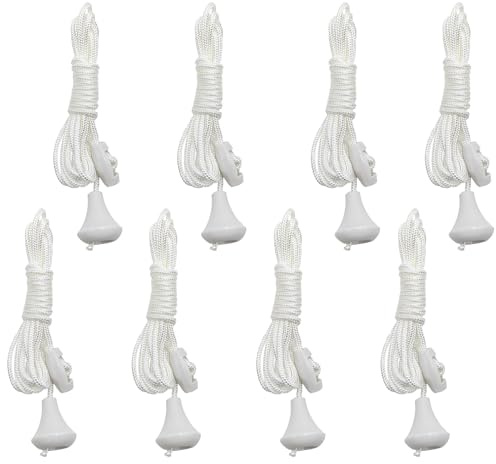 Uoww 8pcs Replacement Pull Cord for Ceiling Switch, White Nylon Light Pull Cord String, Spare Bathroom Ceiling Light Switch Rope for Toilet and Bedroom, 1.5m