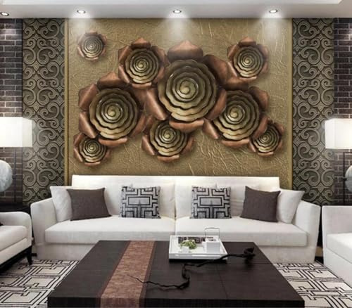 Tapete 3D Fototapete 3D Effekt Goldene Rosen Tapeten Kinderzimmer Wandbilder Wohnzimmer Schlafzimmer Wanddeko -ZX27263-200x140cm
