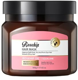 Hinapan Masque Capillaire Hydratant à l'Huile de Rose Musquée 500g, Soin Nutrissant et Gainant Intense, Réduit les Frisottis et Répare les Fourches, Cheveux Doux, Souples et Parfumés