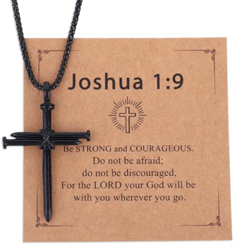 Mikovivi Black Nail Cross Necklace for Men, Three Nails Cross Pendant Chain Baptism Christian Jesus Gift Perfect Inspirational Faith Jewelry
