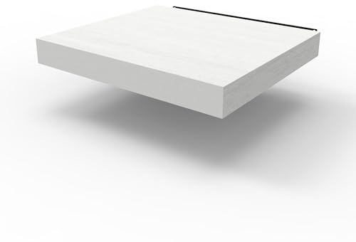 Lot de 5 Etagere Murale Blanche Bois Fixation Invisible, Étagère Murale Blanche Suspendue Bibliothèque Flottante Tablette pour Deco Salon/Cuisine/Chambre/Salle de Bain/Blanc(Icône Chêne)25x22CM