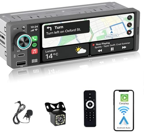 Alondy Autoradio 1DIN Mit Bildschirm (6,3) Kompatibel Mit Apple CarPlay [Wireless] Android Auto Bluetooth USB (Typ-C 3A Schnellladung) Rückfahrkamera AM/FM/RDS Radio