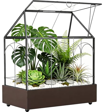 BORDRISE Mini serra davanzale in vetro con vaschetta di raccolta, 24,2 x 14,7 x 29 cm, piccolo giardino di bottiglie fai da te