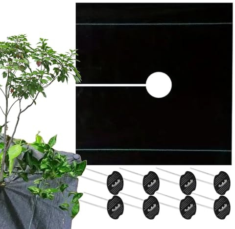 Landschaftsbaugewebe | Grasmatten 119 x 119 cm - mit 8 Erdnägeln und 8 Dichtungen, Rasenplane | für Landwirtschaft, Gewächshäuser, Blumenbeete, Spielplätze, Obstbäume, Kieswege, Rasenflächen