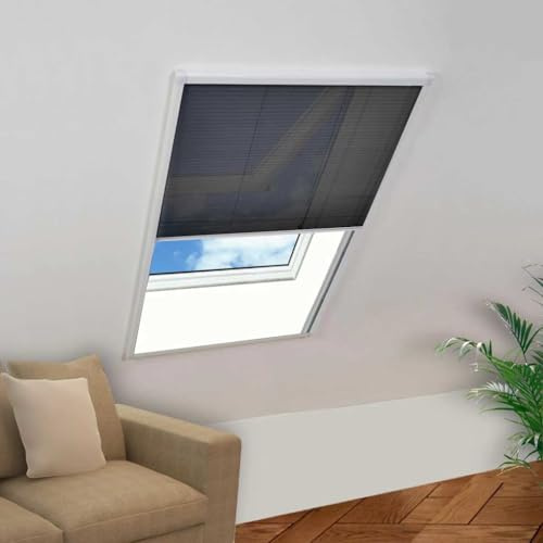 Insektenschutz-Plissee für Fenster 60 x 80 cm, Aluminium-Rahmen mit Fiberglas-Gewebe, Fliegengitter für Dachfenster, Weiß