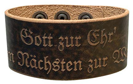 Lederarmband Herren-Armband braun Herrenarmband f. Lederhose Leder Tracht Damen Bayern Austria O´zapft is Weidmanns Heil Feuerwehr Gott zur Ehr, Gott zur Ehr dem Nächsten zur Wehr, L 23 cm, B 3,8 cm
