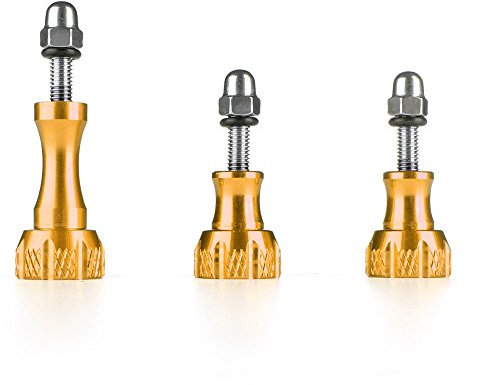 TNP GoPro Thumb Screw Set (Gold) - Aluminum Alloy Thumbscrew Knob Bolt Kit for GoPro Hero 9 8 7 6 5 4 3+ 3 2, GoPro Hero Session, SJCAM Osmo HD Action Cameras - 3pcs 1x Long Screws + 2x Short