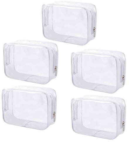 Transparent Kosmetiktasche 5 stück PVC Kulturbeutel mit Reißverschluss wasserdichte Kosmetische Make-up Tasche für Reise Geschäft Urlaub Bad Organisieren 16.5 x 5 x 11.5 cm Weiß