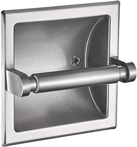 M2cbridge Porte-papier toilette encastré en acier inoxydable 18/8 de style hôtel en nickel brossé avec support de montage arrière pour mur en bois/ciment