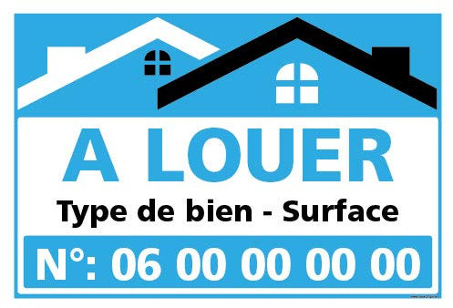 Panneau Immobilier Personnalisable à Louer avec Oeillets aux 4 Coins - Bleu - Plastique Rigide AKILUX 3,5mm - Dimensions 600x400 mm - Protection Anti-UV