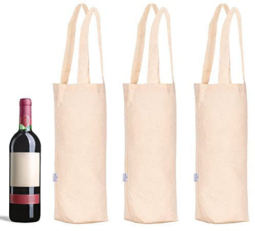 Hell Blues HB Wine Tote Bags - 3-Pack Wine Carrying Bag Set, Ideal Bottle Carrier, Cotton Canvas Gift Pack, Picnic Wine Accessories, 13 x 6.5 x 3 inches (3 Pack)