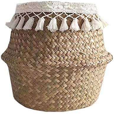 Cesta de mimbre, cesta de lavandería, tejido de paja Seagrass, para el vientre, cesta de almacenamiento de plantas de vivero, bolsa de almacenamiento cosmética, cesta hecha a mano, para